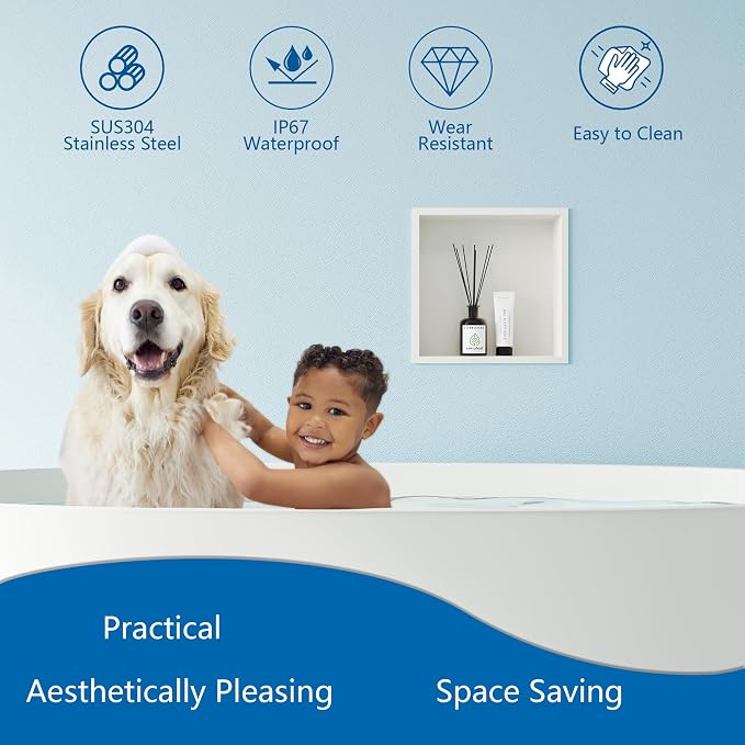 Neodrain White Shower Niche, Insert Storage Shower Shelf, Stainless Steel Wall - Image 4
