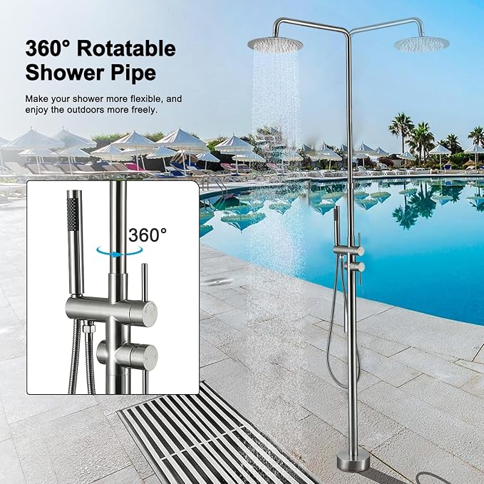 RBROHANT Freestanding Outdoor Shower Nickel, Height Adjustable Outside Showers - Image 2