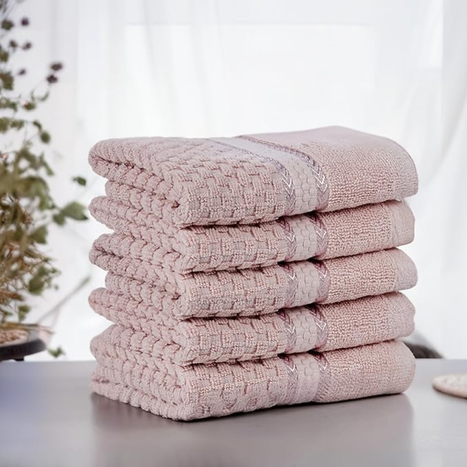 Ample Decor 100% Cotton Soft Pink Washcloths Set of 5 - Image 2