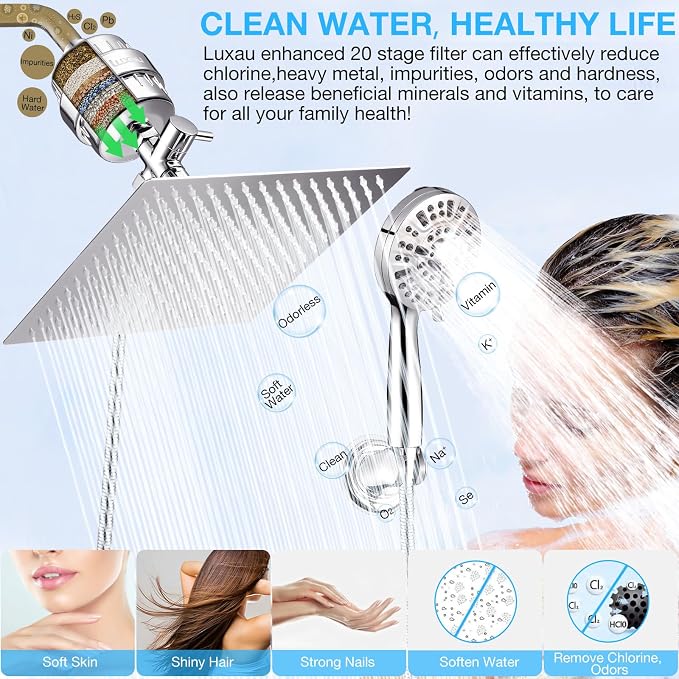 10" Dual Filtered Shower Head Showerhead Handheld Sprayer 20 Stage Water Filter - Image 3