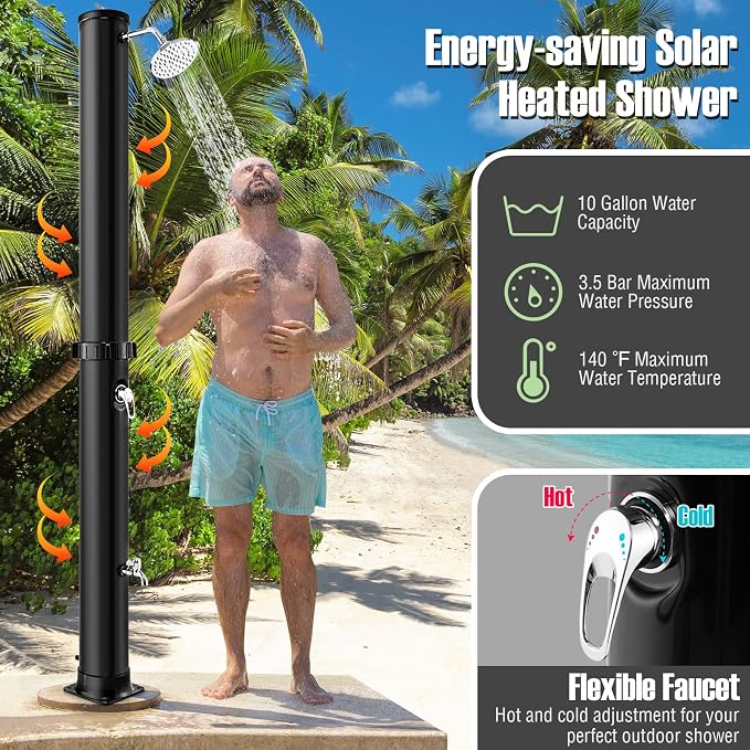 LDAILY Outdoor Shower, 10 Gallon Solar Heated Pool Shower - Image 2