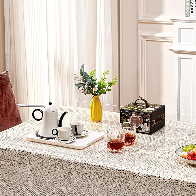 17×17 inches Oversized Clear Acrylic Ottoman Tray Extra Large Decorative Tray - Image 5