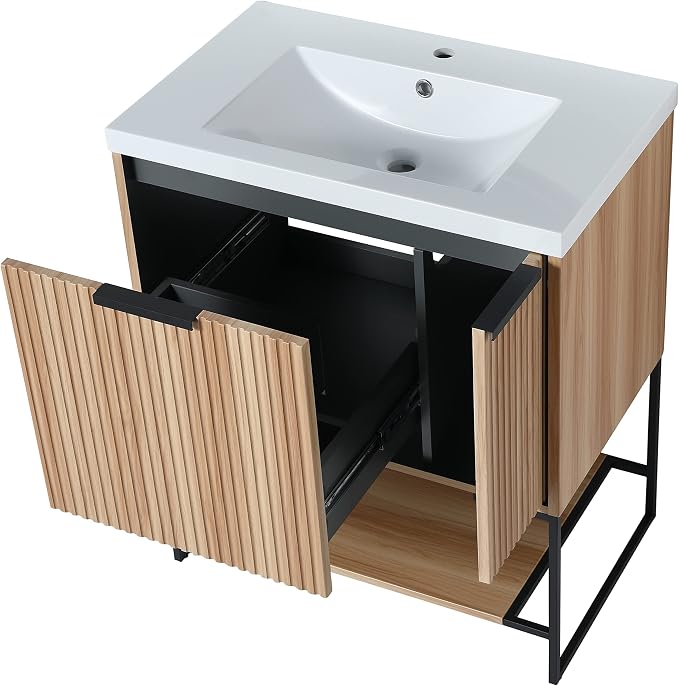 30 inch Bathroom Vanity with Resin Sink, Single Sink Modern Mid Century - Image 8