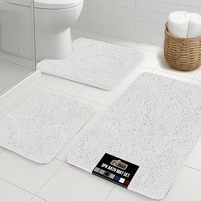 GORILLA GRIP Bathroom Rug Sets 3 Piece, Bath Mat Set and Oval Toilet Base by GorillaGrip