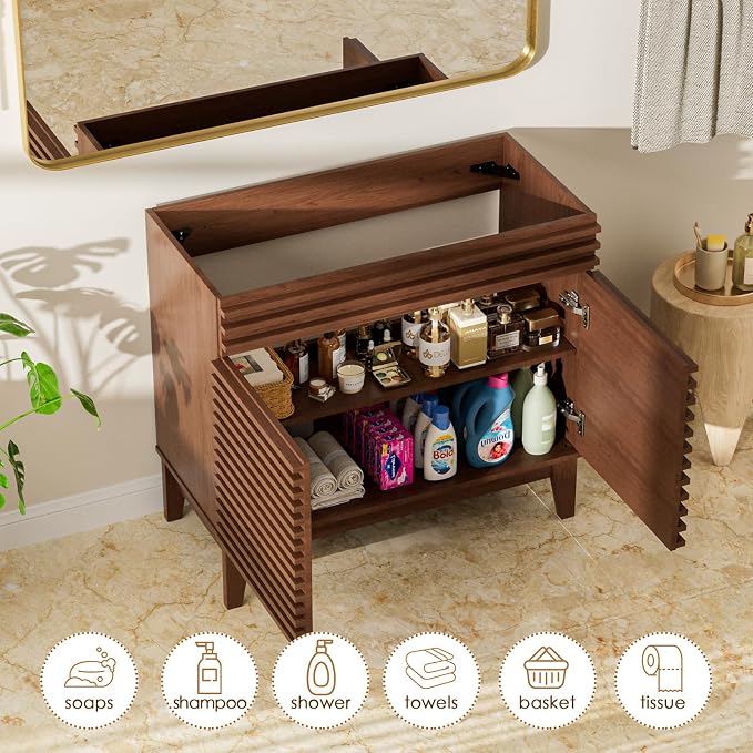 ROOMTEC 36" Bathroom Vanity, Mid-Century Freestanding Bathroom Cabinet Vanity - Image 4