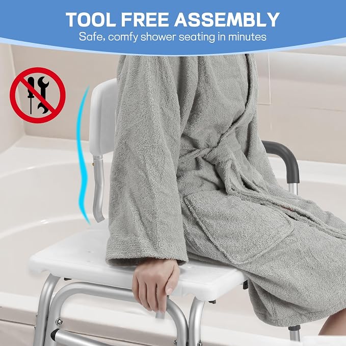 TABEKE Tub Transfer Bench for Bathtub, Tool Free Assembly Shower Chair - Image 5