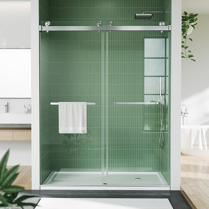 56-60 Inch Adjustable Sliding Shower Door, 74 Inches Tall, Stainless Steel Frame by IDEALHOUSE