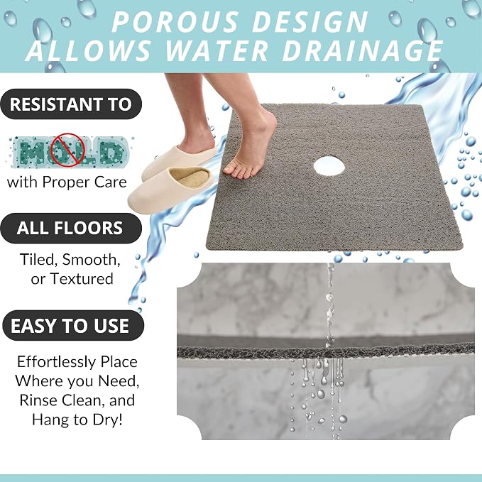 Enkosi Loofah Shower Mat with Drain Hole – Cushioned Anti-Slip Square Bath Mat - Image 4