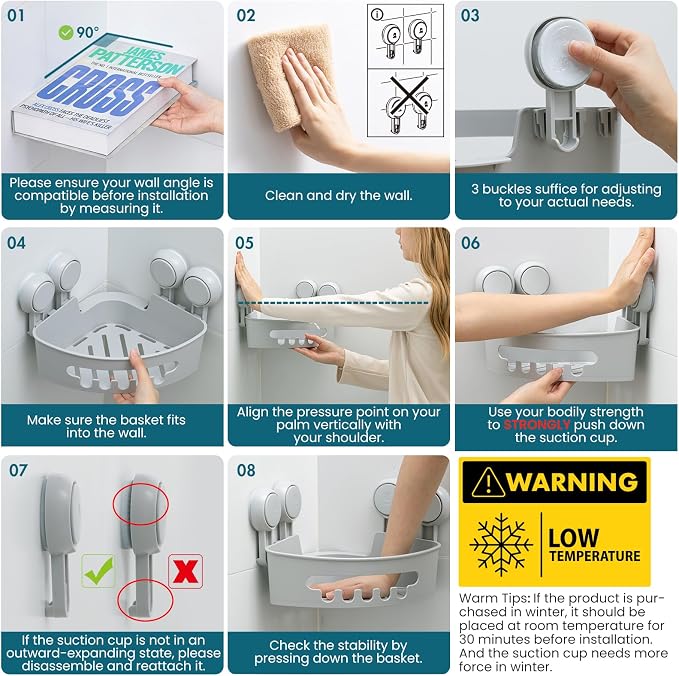 TAILI Corner Shower Caddy with Suction Cups, Wall Mounted Organizer Plastic Rack - Image 7