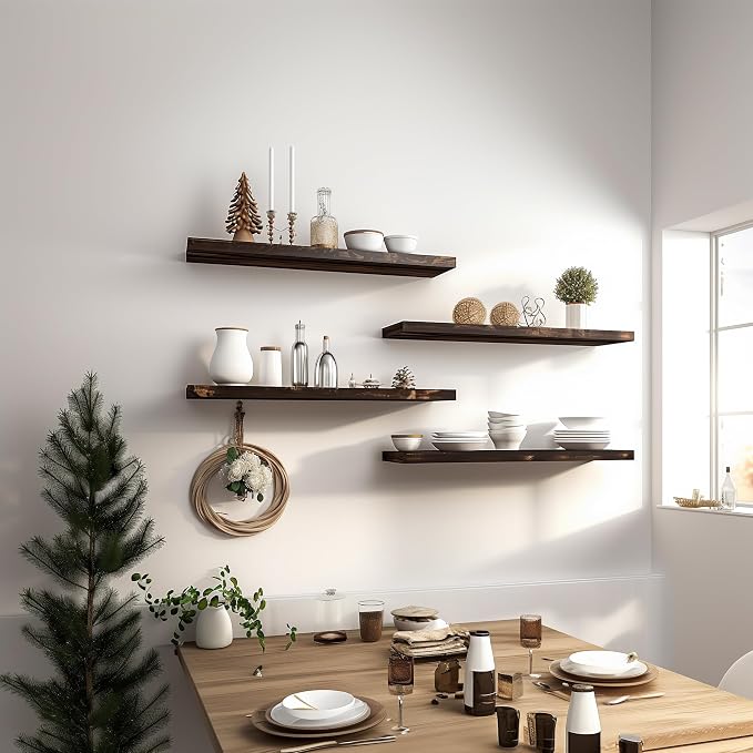 36 Inch Floating Shelves for Wall Rustic Brown Wood Wall Shelves for Bedroom - Image 3