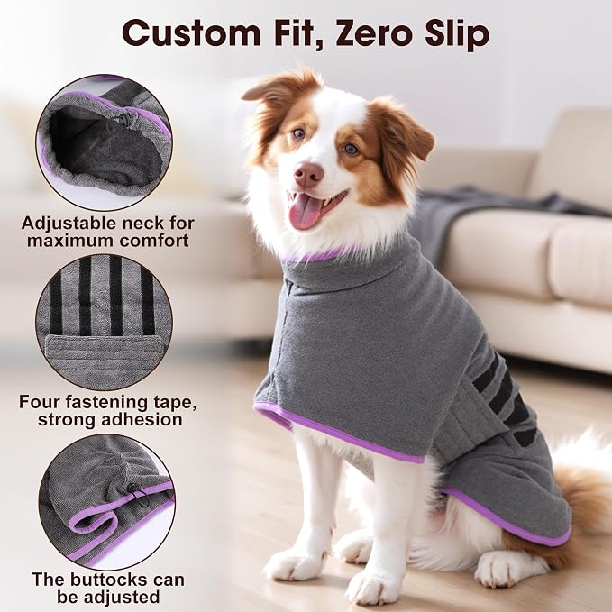 Microfibre Dog Bathrobe Dog Towel Wrap Super Absorbent Dog Drying Coat Bath Robe - Image 3