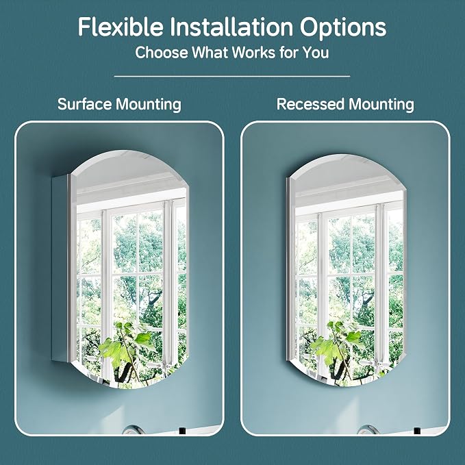 20"x32" Recessed Arched Medicine Cabinet, Mirrored Storage Cabinet - Image 7
