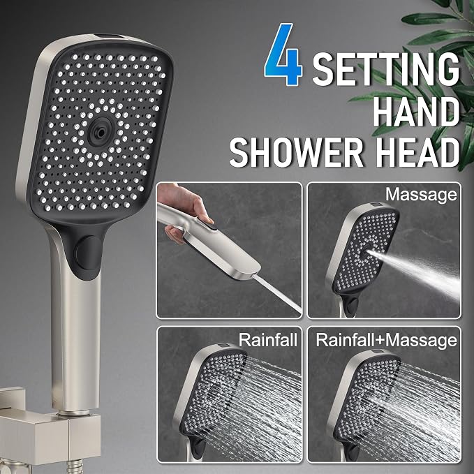 Iriber Shower Faucet Set Brushed Nickel, Push Button Diverter Bathtub Shower - Image 7