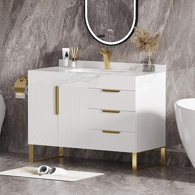 homary 35" White Freestanding Bathroom Vanity Set, Floor-Mounted Single Sink - Image 8
