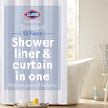 Clorox 2-in-1 Bathroom Shower Curtain Liner w Metal Hooks, Durable Fabric by MainstreamInternational