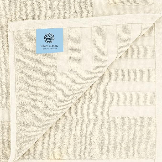 White Classic Luxury Bath Mat Floor Towel Set - Image 4