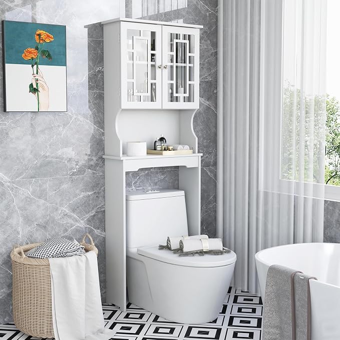 COSTWAY Over The Toilet Storage Cabinet, Bathroom Shelf Over Toilet, Double - Image 2