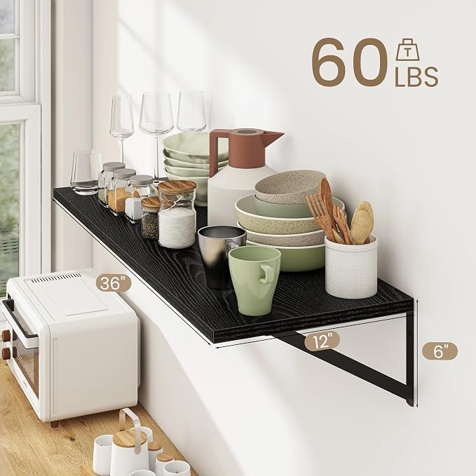 Dreamland Wall Shelves Black, Large Floating Shelf 12 * 36 inch Set of 2 Wall - Image 3