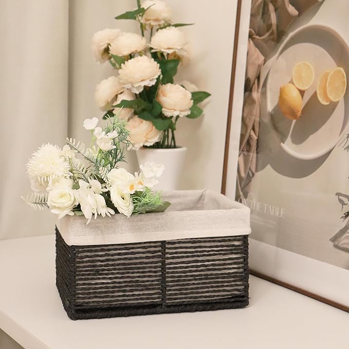 GYASVWU Hand-Woven Paper Rope Storage Baskets, Rectangular Wicker Baskets - Image 6