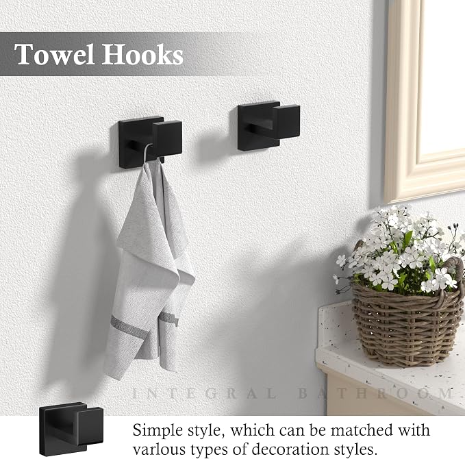 5-Pieces Matte Black Bathroom Accessories Set, 23.6 Inch Bath Towel Bar Set - Image 6