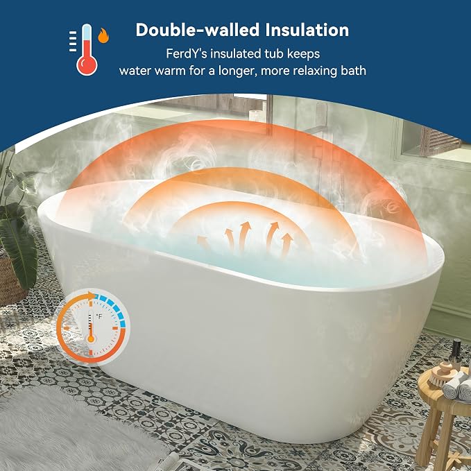 FerdY 59" Bali Elite Acrylic Freestanding Bathtub, Gracefully Shaped - Image 2