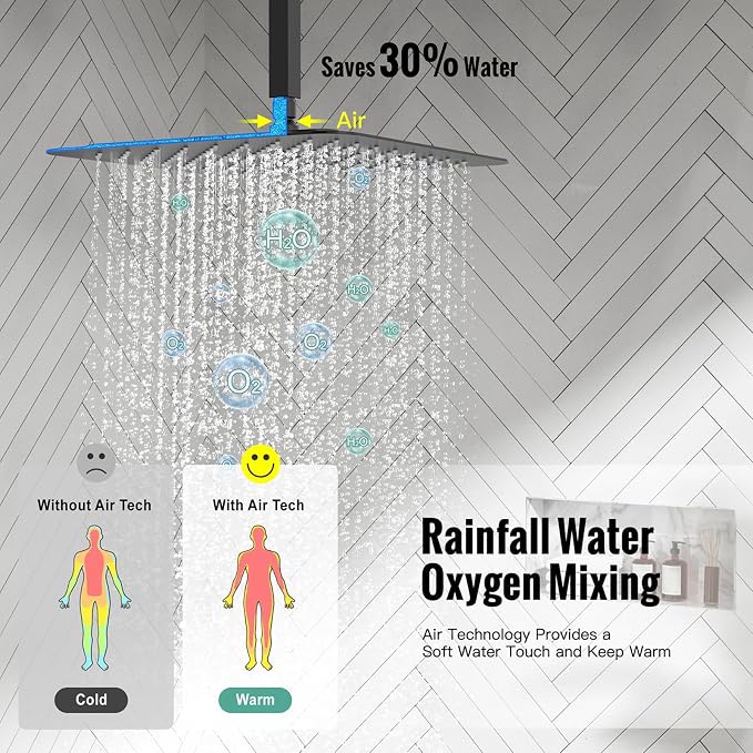 SR SUN RISE 16 Inches Matte Black Shower Set System Bathroom Luxury Rain Mixer - Image 4