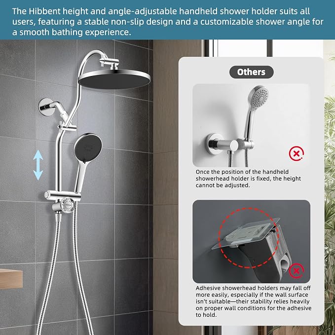 Hibbent Upgraded Self-cleaning Shower Head Combo, High Pressure 10'' Rain - Image 6