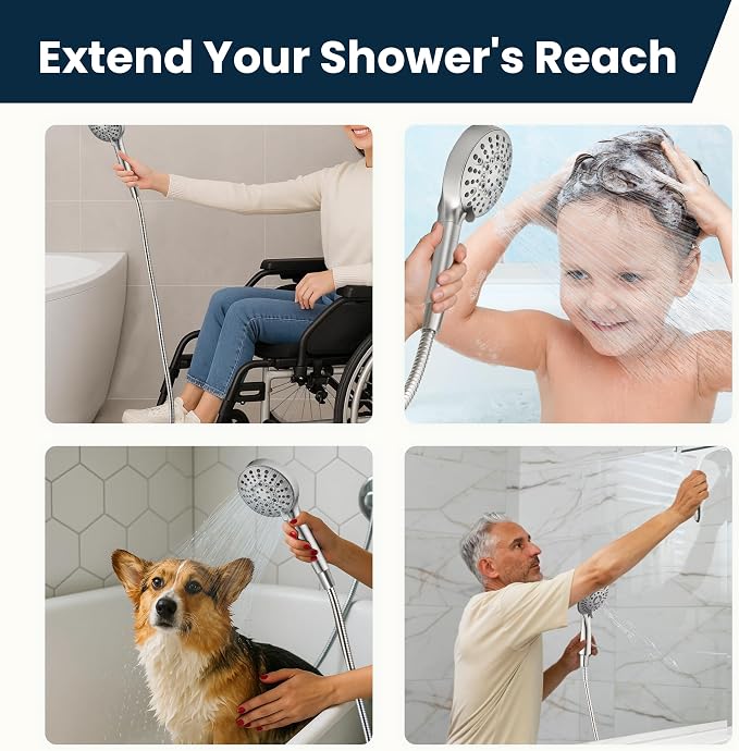 BRIGHT SHOWERS Extra Long Shower Hose 118 Inches – Stainless Steel Handheld - Image 6