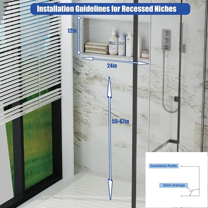 No Tile Needed Shower Niche for Shower Room Storage, Recessed Wall Niche Insert - Image 6