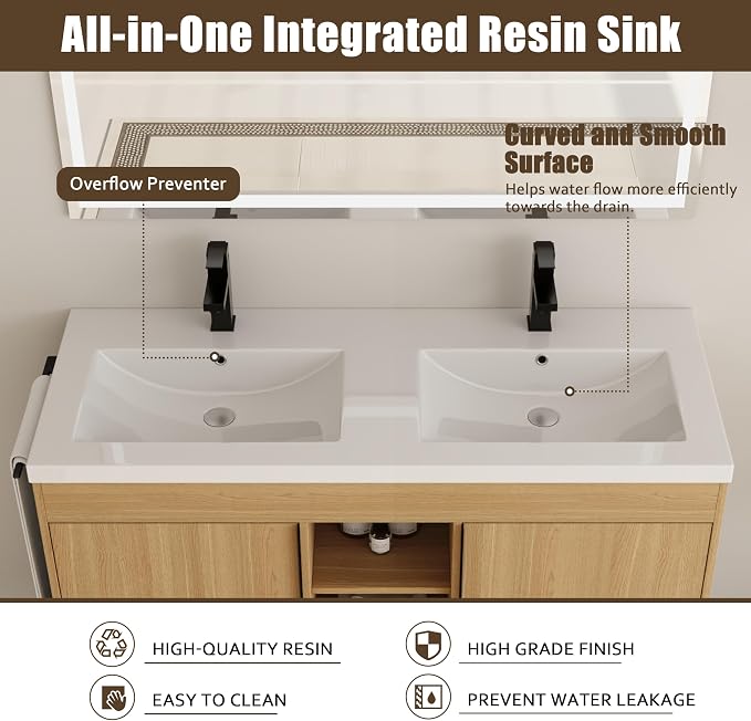 48 Inch Double Sink Bathroom Vanity, Premium Wooden Cabinet - Image 5