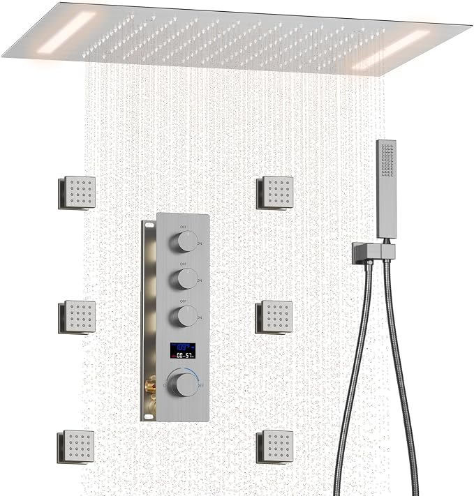 Shower System Brushed Nickel Temperature Display Shower Faucet Set, 14X20 inch by KATAIS