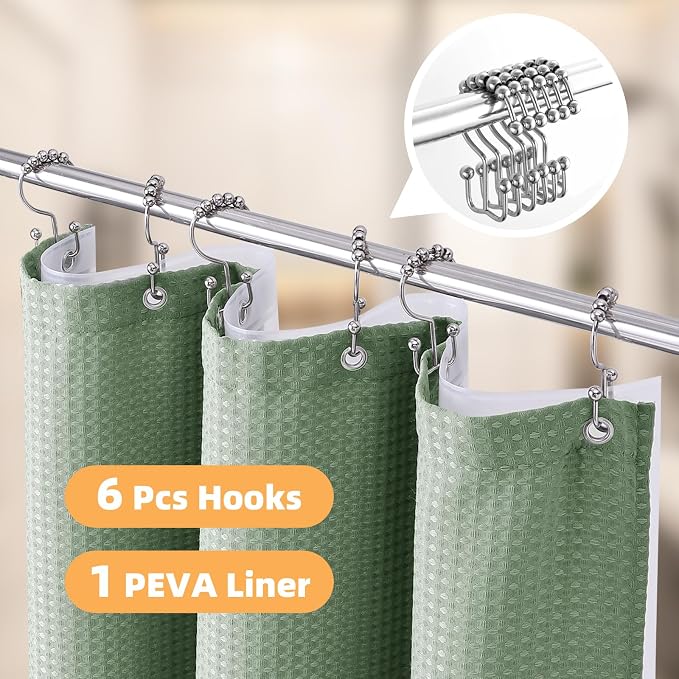 LaCyan 3 in 1 Waterproof Waffle Weave Shower Curtain and Clear Liner Set - Image 2