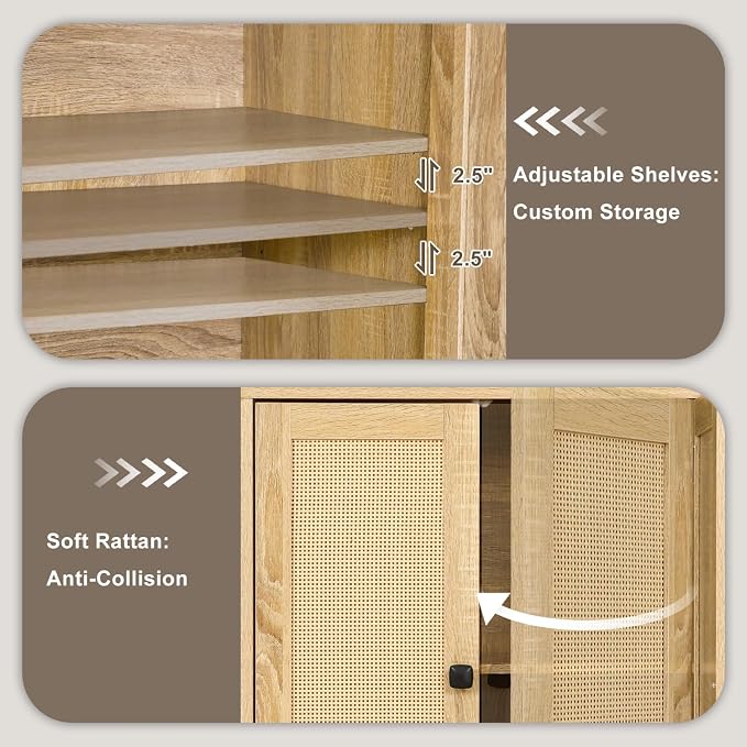 Rattan 4-Door Buffet Sideboard Storage Cabinet - Image 6