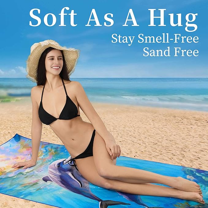 Microfiber Extra Large, Oversized Blue White Striped Beach Towels, - Image 2