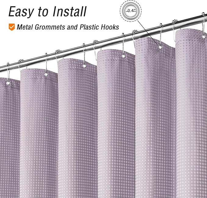 Gibelle Long Shower Curtain 72 x 78, Tall Waffle Weave Textured Fabric Shower - Image 4