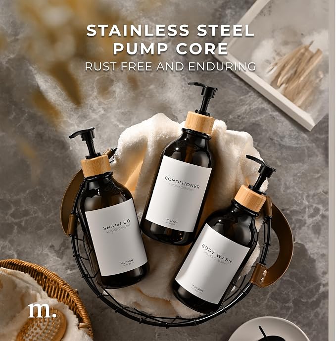 MaisoNovo Refillable Shampoo and Conditioner Bottles | 16.9 fl oz Set of 3 - Image 4