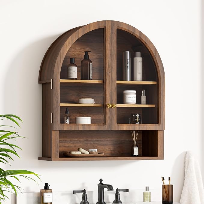 Arched Wall Cabinet with Acrylic Door, Large Wooden Wall Mounted Bathroom by MoomJiee