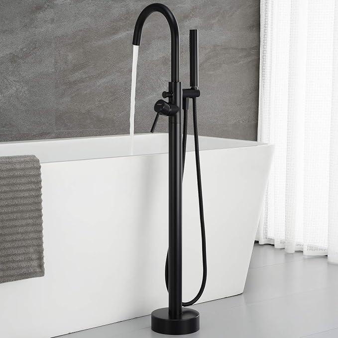 Freestanding Bathtub Faucet Tub Filler Faucets Black Single Handle Floor Mounted - Image 3