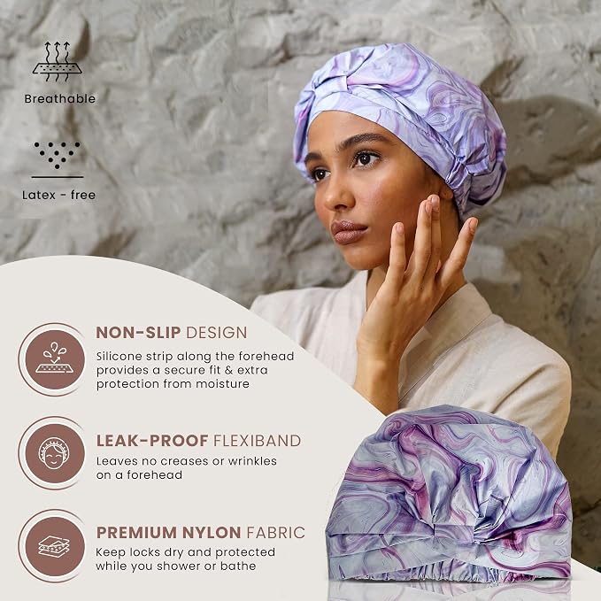 Reusable Shower Cap for Women Reusable Waterproof – Leakproof, Nonslip Hair Cap - Image 2