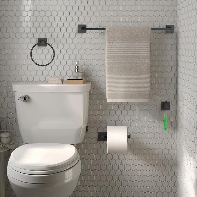 Bathroom Accessories Set Matte Black Towel bar Set, 4 Piece Towel Rack Set - Image 3