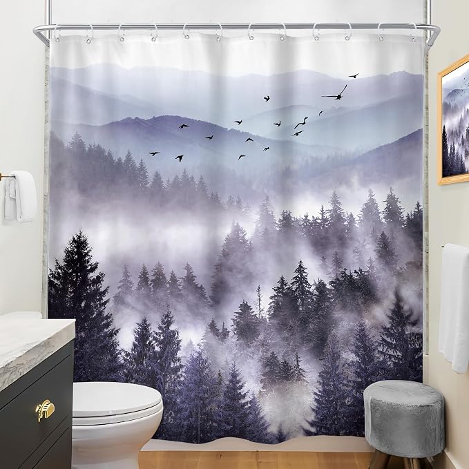 Riyidecor Purple Shower Curtain 72Wx96H Inch Extra Long Mountain Nature - Image 4