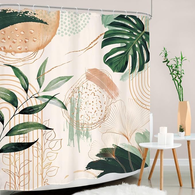 Boho Shower Curtain 60Wx72H Bohemian Modern Mid Century Abstract Sage Green - Image 3