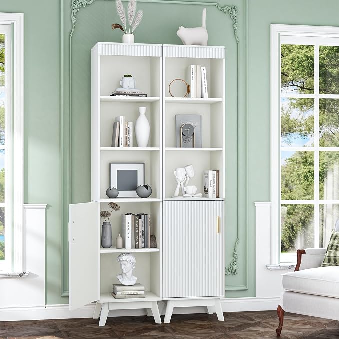 68" Tall Bathroom Storage Cabinet, Narrow Fluted Tower Cabinet - Image 8