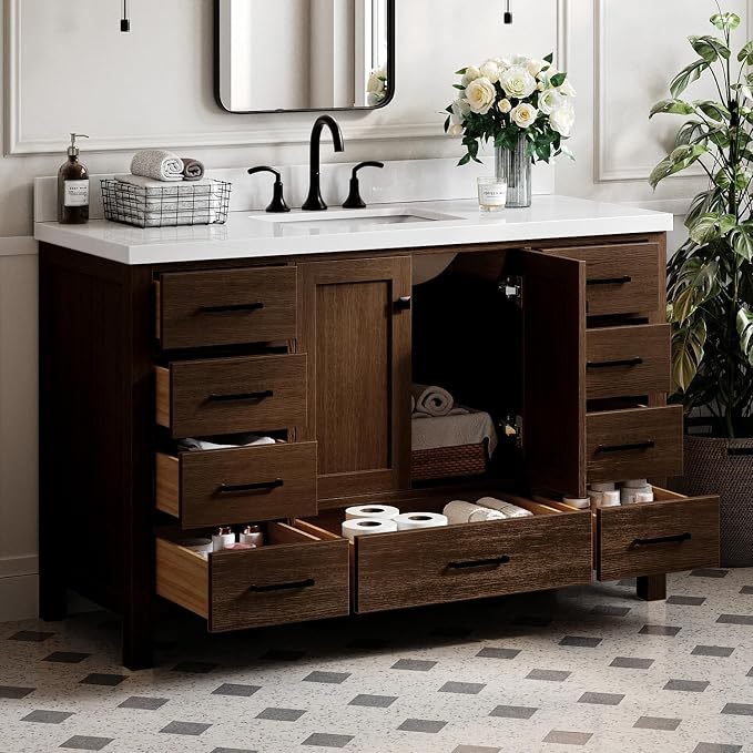 ARIEL Cambridge 55 Inch Single Rectangle Sink Bathroom Vanity - Image 2