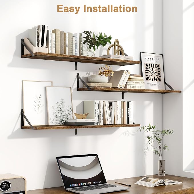 Fun Memories Long Wall Shelves for Bedroom, Rustic Wood Display Shelf for Home - Image 4