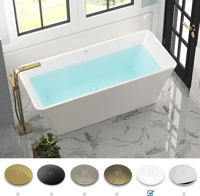 FerdY Sentosa 67" Acrylic Freestanding Bathtub, Contemporary Design Soaking Tub - Image 4