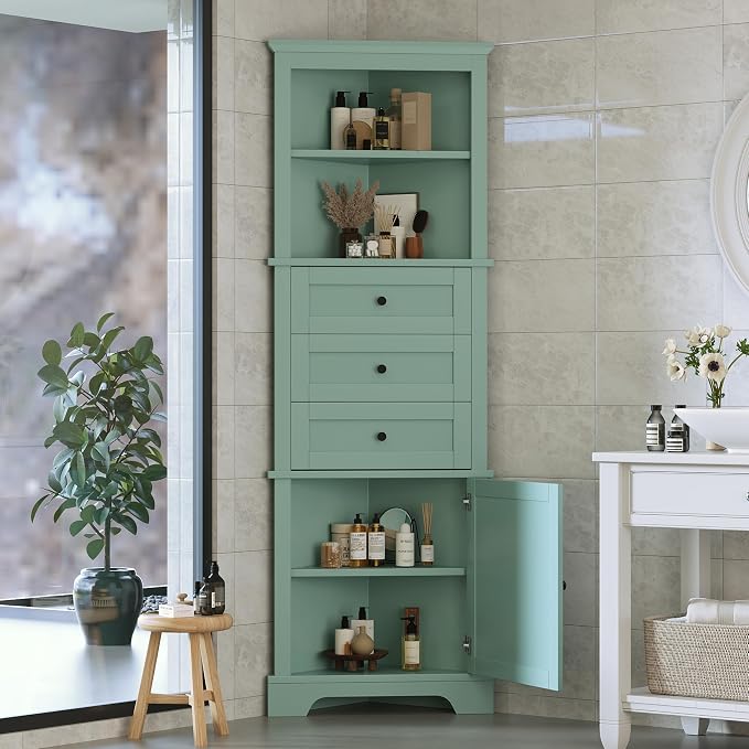 69" H Tall Corner Cabinet with Adjustable Shelves and Drawers, Storage - Image 3