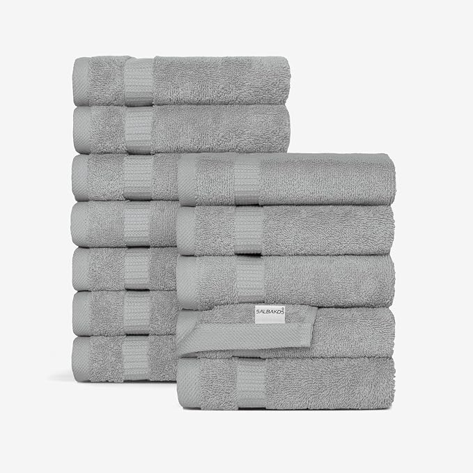 SALBAKOS 100% Turkish Cotton Washcloth Set of 12 13x13 inch | Heirloom Quality by SALBAKOS