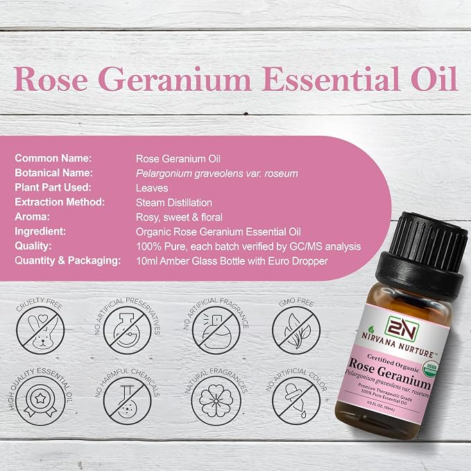 Rose Geranium Essential Oil USDA Certified Organic, 100% Pure Natural Premium - Image 2