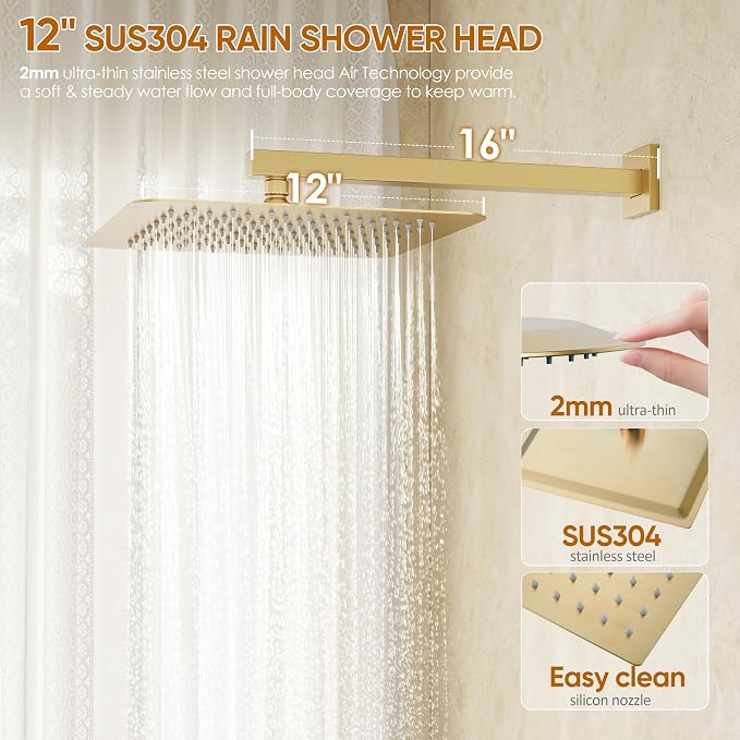 Gold Tub Shower System, All Metal Tub Shower Faucet Set - Image 3